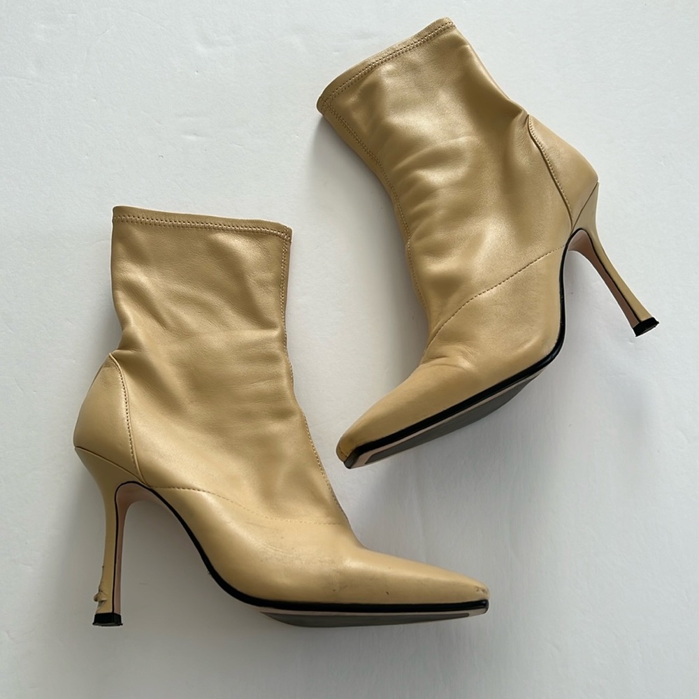 Tony Bianco Beige Pointed Toe Stiletto Ankle Boots